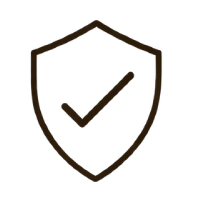 A simple brown outline shield icon with a check mark inside on a white background.