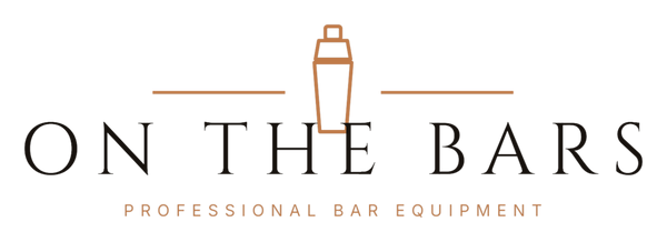 A logo-style graphic reading 'ON THE BARS' with smaller text 'PROFESSIONAL BAR EQUIPMENT' below, featuring a simple cocktail shaker icon above the main text on a light gray background.