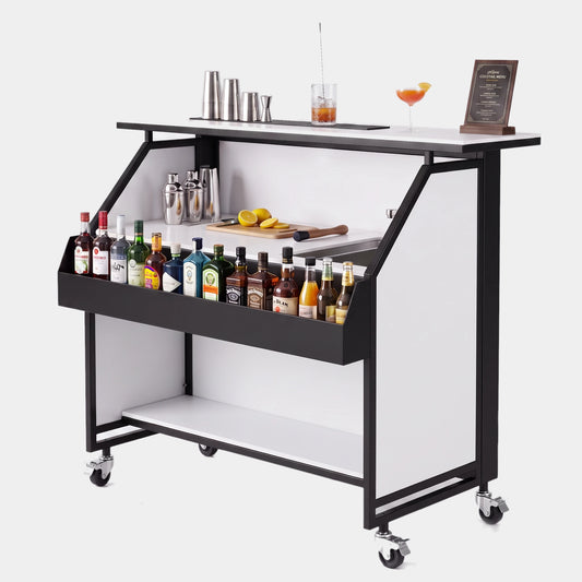premium portable mobile bar to fit in car, take to any event you want, easy set up black frame and white panels